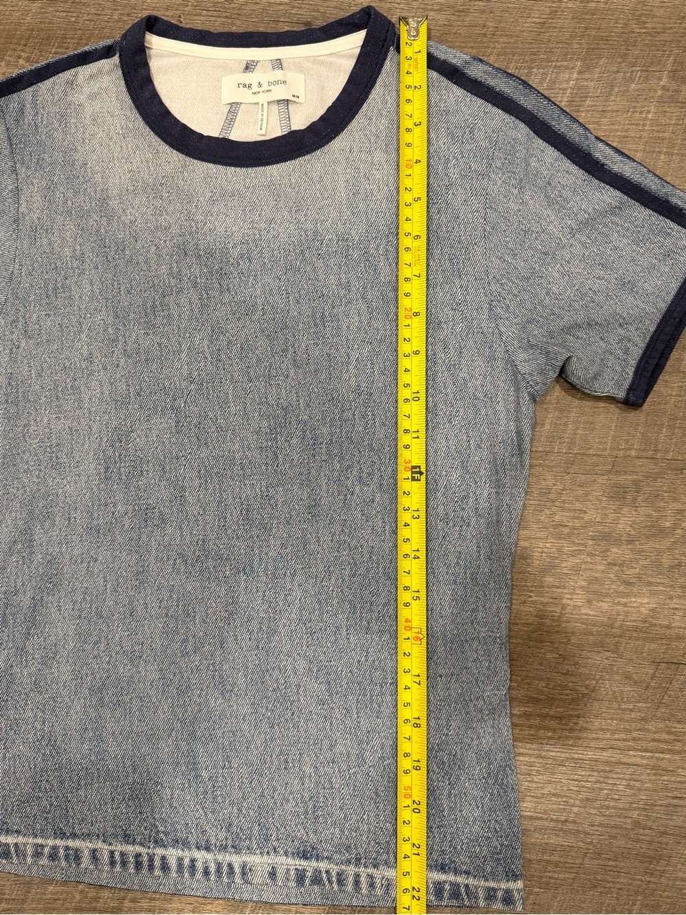 rag & bone Miramar Track Baby Tee Stretch Jersey Trompe Denim M Quiet Luxury - Picture 5 of 8